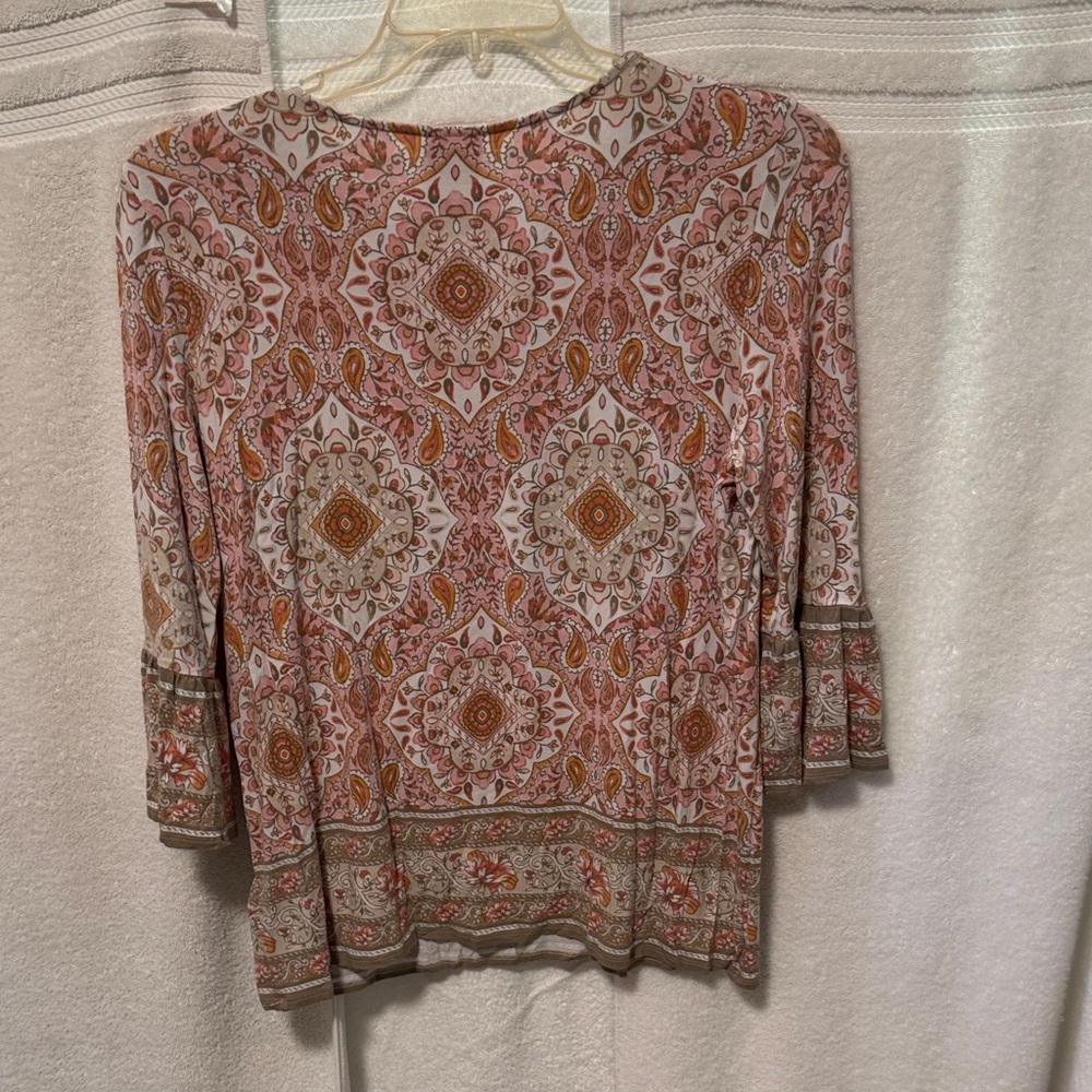 Ruby Rd. Orange And Cream Patterned Blouse F100 - image 4